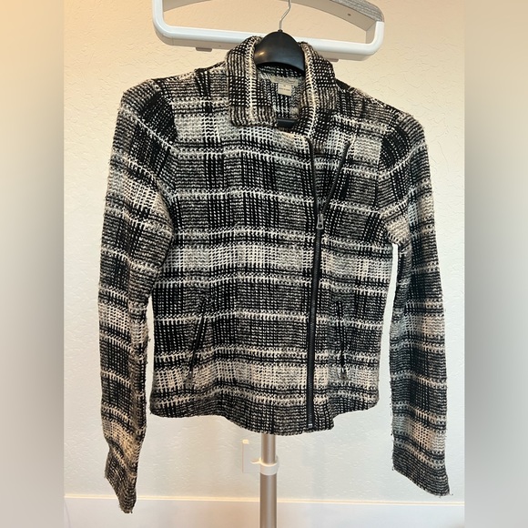 Lucky Brand Womens Harper Tweed Full Zip Moto Jacket in Black, Grey, Size Medium - Picture 1 of 4